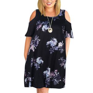 Plus size Dresses Big Size Clothing 2023 Summer Loose Woman Elegant Sexy Off The Shoulder Flowers Printed Mom Vestidos 230510