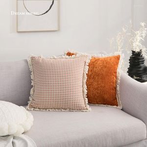 Federa per cuscino Nordic Instagram Style Tassel Lace Modern El Sofa Cuscini per soggiorno Fodera per cuscino arancione pied de poule