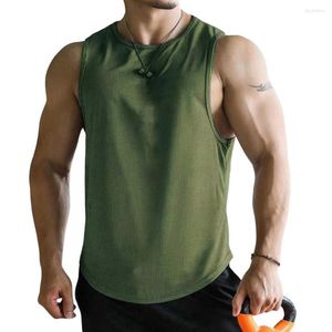 Men's Tank Tops O-Neck Sleeveless Elastic Sport Vest Moisture Wicking Thin Men Loose Fitness Top Bodybuilding Running Pullovers