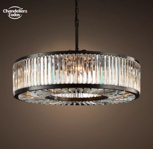 Welles Round Chandeliers Modern Retro LED Black Clear Smoke Crystal Pendant Lights Fixture for Bedroom Living Room Hanging Lamps Lustre