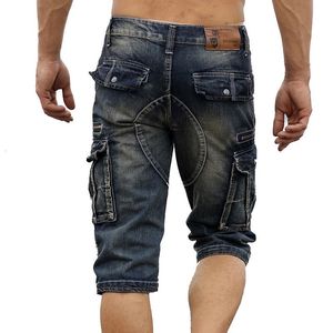 Мужские шорты модной грузовой джинсовой ткань с многократными карманами Slim Fit военные джинсы для вымытых мужчин 230510