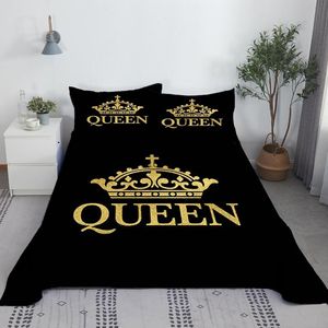 Set lenzuolo nero Queen Crown Set lenzuolo piatto stampato in 3D con federa 2/3 pezzi biancheria da letto per adulti bambini King Queen Size