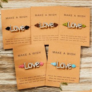 Charm Bracelets Make A Wish Paper Card Love Woven Adjustable Bracelet Fashion Jewelry Gift For Women Men Lover Drop Delivery Dhuyi