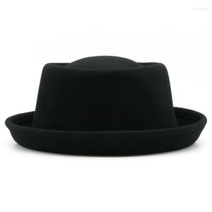 Berets Wool Weeld Work Pie Hat Women Men Men Fedora изогнутая крана