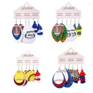 Baumelnde Ohrringe, 3 Paare/Set, Spieltag, PU-Leder, Baseball-Set für Damen, Sport-Thema, geschichtete Quaste, Softball-Schmuck im Großhandel