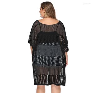 Plus Size Dresses Beach Cover Up Crochet Dress For Women Vestido Playa Mujer Cubre Bikini Salidas De Para Hole Vestidos Tunic 4XL