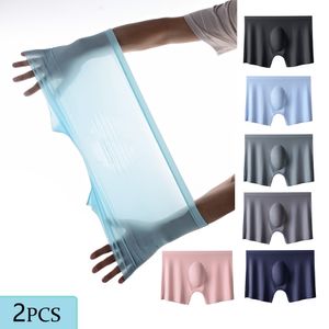 Underpants 2Pcs Men Panties Mens Ice Silk Boxers Seamless Sexy Underwear Man Ultra-thin Breathable Boxer Shorts Male Underpants Boxershorts 230510