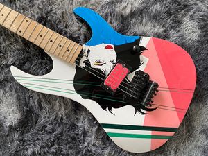 Chinese electric guitar freehand skectching pretty woman on body basswood and maple neck