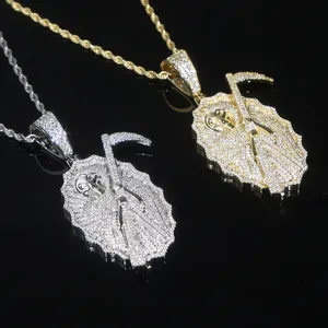 Novo colar de pingente de morte Iced Out Bling CZ pavimentou o rei dos terrores charme homens jóias de hip hop