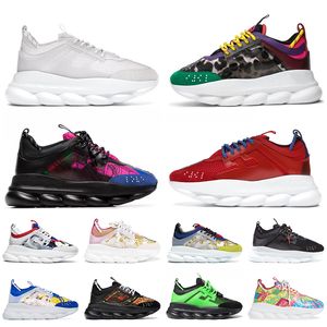 Top Italy Luxury Designer Chain Reaction Shoes White Mesh Rubber Suede Black Multi-Color Chainz Casual Fluo Barocco Platform Sneakers Bluette Gold Fashion Trainers