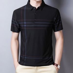 Herrpolos ymwmhu mode smala män polo skjorta svart kort ärm sommaren tunn skjorta streetwear randig manlig polo skjorta för koreanska kläder 230510