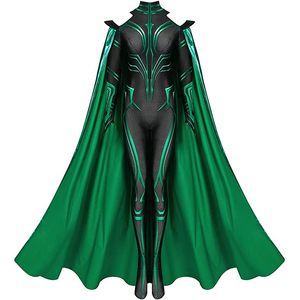 女性のスーパー悪役の女神グリーン3D印刷テーマコスチュームハロウィーンコスプレジャンプスーツボディスーツ