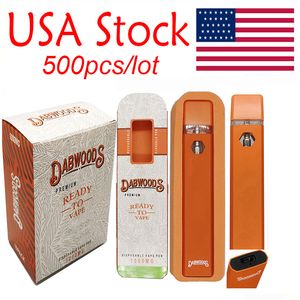 STOCK USA Dabwoods Penna monouso Vape E-sigarette 1.0ml Cartucce a bobina in ceramica Batteria ricaricabile da 280 mAh Confezione atomizzatore vuoto Vaporizzatore Penne piatte arancioni
