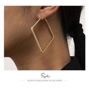 Hoop Earrings 2023 Trend Square Simple Geometric Irregular Large Female French Retro Diamond Metal Punk Style For Women