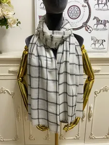 women's long scarf scarves shawl 100% cashmere material white color letters plaid pattern size 200cm -88cm