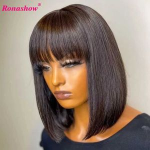 Hair Wigs Straight Bob Human with Bangs Natural Black Color Short Brazilian for Women 230510