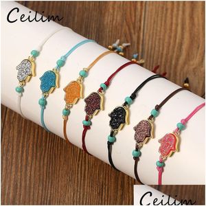 Chain Boho Hand Resin Druzy Charm Woven Bracelets For Women Jewelry Handmade Colorf Wax Rope Adjustable Bracele Gift With Car Dhgarden Dhcfe