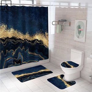 Shower Curtains Geometric Marble Curtain Toilet Mat Set Bathroom Bath Screen Modern Decoration Waterproof Partition Accessories 230510