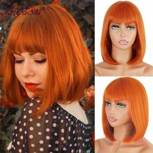 Perucas de cabelo laranja gengibre humano para mulheres bob reto curto com franja cheia de máquina feita Remy 230510