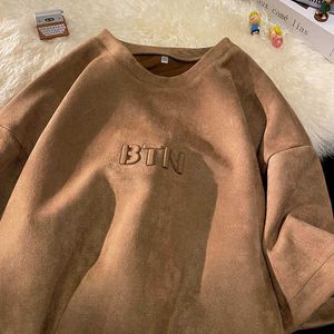 Men's T-Shirts Suede short sleeved T-shirt men and women season tide brand loose American letters high street half sleeves y2k top harajuku G230422