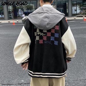 Giacche da uomo Single Mens Hooded Varsity Jacket Men 2023 Graphic Baseball Coat Hip Hop Streetwear Felpe con cappuccio unisex da uomoUomo UomoUomo