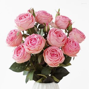 Dekorative Blumen 9 STÜCKE Rose Mit Knospe 70 CM Latexbeschichtung Rosa Pfingstrose Real Touch Feel Like Wet Petal Artificial Flower Wedding Party Event -