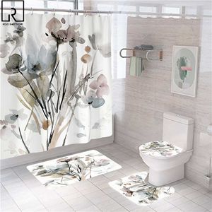 Duş Perdeleri Bahar Çiçek Banyo Odası Polyester 3D Baskı Sıkışmaz Halılar Mat Set Tuvalet Ekran Dekor Banyo Aksesuarları 230510