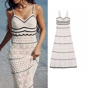 Party Dresses 2023 Summer New Dress Women's Beach Style Knitted Slim Fit Slim Strap Long Dress Color Knitted Hollow Elegant Tight Dresses Y23