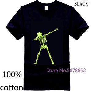 T-shirt da uomo Dabbing Skeleton Halloween Neon Green Dab Dance Slim Brand Kawaii Print Shirt T-shirt Tops Tees Cotton