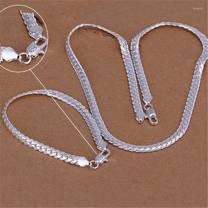 Kedjor 925 Sterling Silver Christmas Gifts European Style Mm Flat Chain Necklace Armelets Fashion For Man Women smyckesuppsättningar