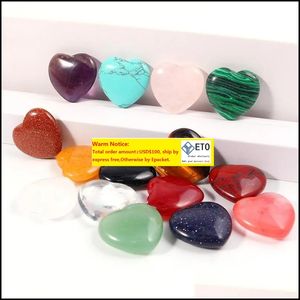 Arts And Crafts Natural 20Mm Heart Turquoise Rose Quartz Stone Love Naked Stones Hearts Decorate Ornaments Hand Handle Piec