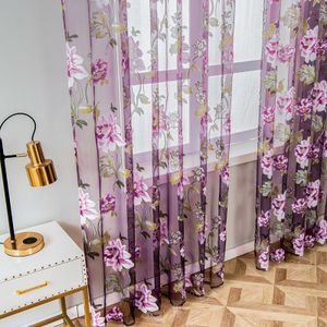 Tenda Viola Floreale Tulle Sheer s per Soggiorno Camera da Letto Cucina Ombra Finestra Drappo Elegante Peonia Voile Tende 1 Pannello 230510