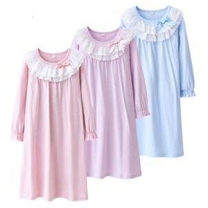 Pyjamas Teen Girls Lace Cotton Nightrowns Kids Pink Princess Sleepwear Girls Neck Nightgowns Children Sleepwear Pyjamas Baby 230509