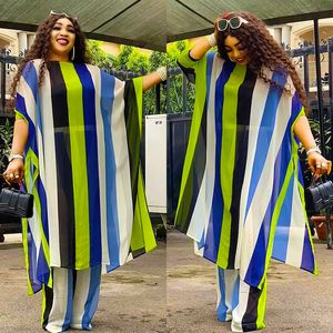 Etniska kläder plus size Spring 2 Piece African Chiffon Clothes for Women Summer Party Dress Dashiki Top Pants Fit Street Casual Outfits 230510