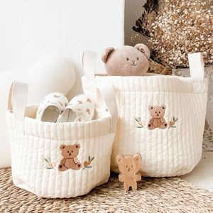 Boxes Storage# INS Baby Bags Cute Bear Embroidery Diaper Bag Caddy Nappy Cart Storage Mummy Maternity Bag for born Diapers Toys Organizers 230510