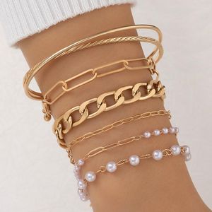 Bracelets de charme Bohemain Pearl Stone 6 peças Pulseira de peças para mulheres liga branquea cruzamento Bagle