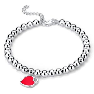 Marchio di lusso Coppia eterna Bracciale con fili di perline Braccialetti con palline a forma di cuore Braccialetti con perline per le donne Braccialetti con ciondoli rosso blu rosa Regalo di San Valentino Catena regolabile 16-21 cm