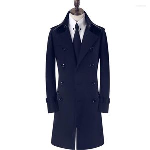 Trench masculino casacos coreanos da primavera de primavera de primavera longa azul duplo duplo hinderbreaker abbrigos hombres sobretudo masculinas preto