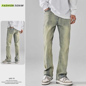 Jeans da uomo Fashion High Street Style Classic Neutral Jeans casual larghi da uomo Dritto Baggy Couple Splicing Pantaloni Giallo fango 3XL Z0508