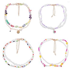 Choker färgglada Böhmen naturstenpärlhängen utsäde pärlor halsband för kvinna strandfest semester krage smycken