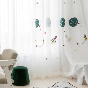 Curtain Cartoon Outer Space Rocket Embroidered Voile For Kids Bedroom Living Room Sheer Window Drapes Luxury Children Tulle 20D3 230510