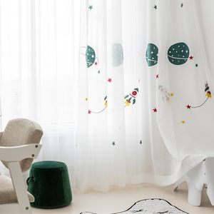 Tenda Cartoon Outer Space Rocket Voile ricamato per bambini Camera da letto Soggiorno Sheer Window Tende Luxury Children Tulle 20D3 230510