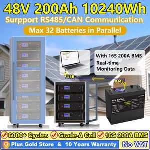 48V 200Ah LiFePO4 battery 150Ah 100Ah 51.2V 10KWh with RS485 CAN maximum 32 parallel lithium iron phosphate battery