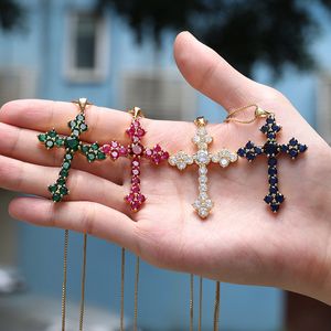 14K Gold Gemstones Cross Pendant Silver Color Wedding Pendants Halsband för kvinnor Bridal Charm Party Choker Jewelry