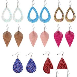 Charm Sequins Teardrop Leather Earrings For Women Shining Surface Mticolors Statement Leaf Oval Dangle Fashion Jewelry Drop D Dhgarden Dhvz7