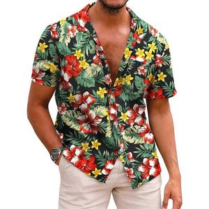 Мужские повседневные рубашки 2022 Hawaiian Tropical для мужчин 3D Пятный пляж праздник с коротким рукавом 5xl негабаритные топы Tee Homme Blouse Y23