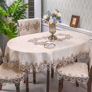 Table Cloth Oval Satin Embroidered Fold Tea Europe Dining Cover cloth Lace Art Dust Chair 230510