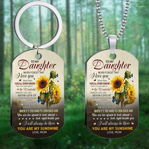 Keychains To My Daughter Letter Keychain Sunflower Oil Painting Art Key Chain Stainless Steel UV Color Printing Keyring Gifts YLQ10179