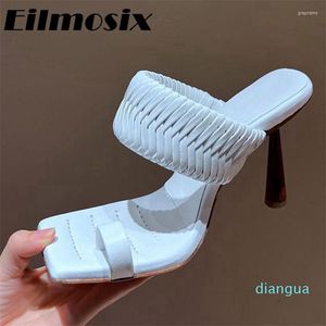 Slippers Square Square Toe Design Weaving Weaving Split Slipper Women Present