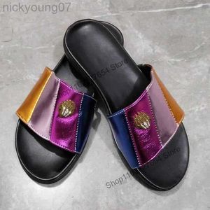 Slippers Luxury Fashion Kurt G Eagle Head Diamond Buckle Sandals Designer Hardware European Ladies Sandals Lager Size Y23